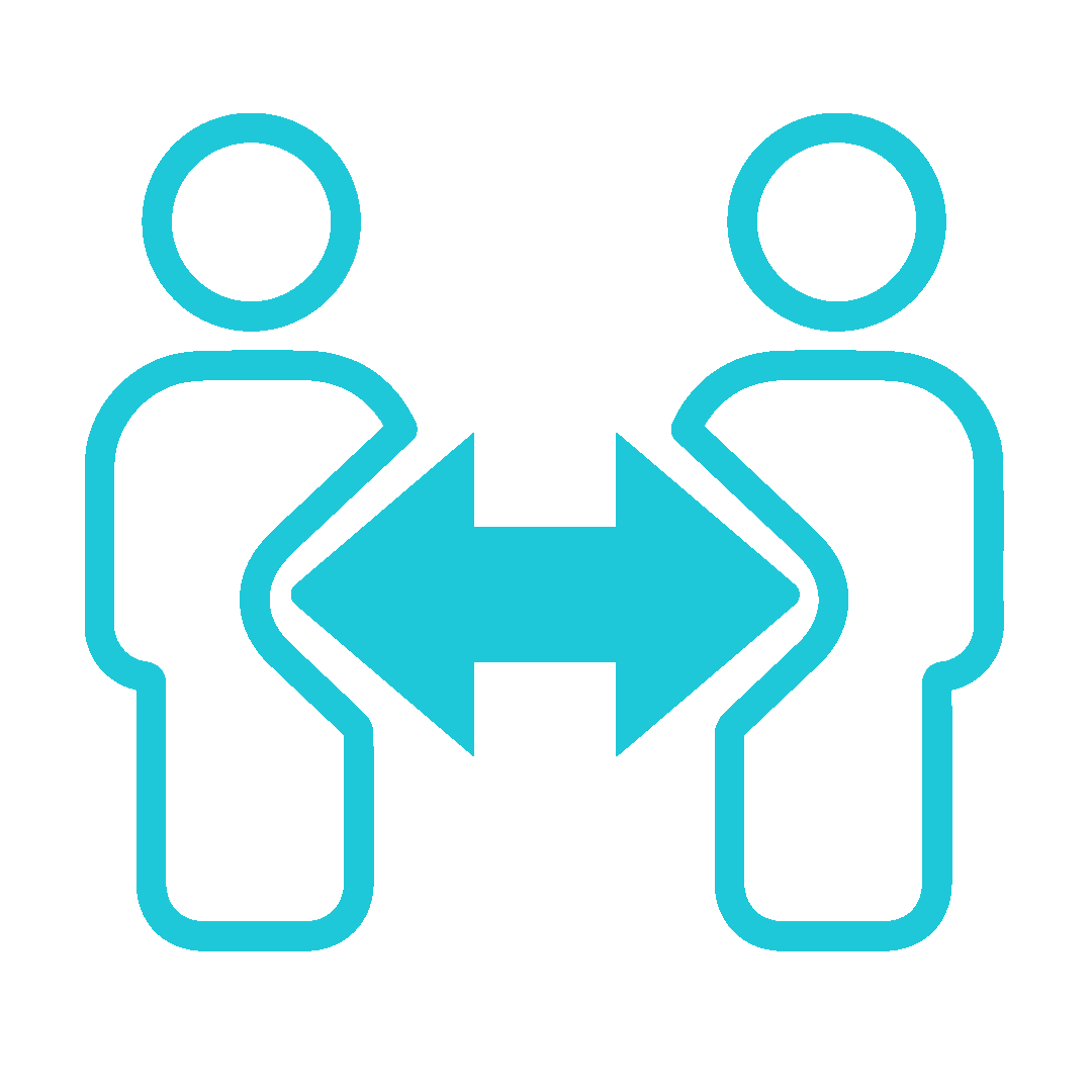 Icon mit zwei stilisierten Personen, zwischen denen ein Doppelpfeil in entgegengesetzter Richtung zeigt.
