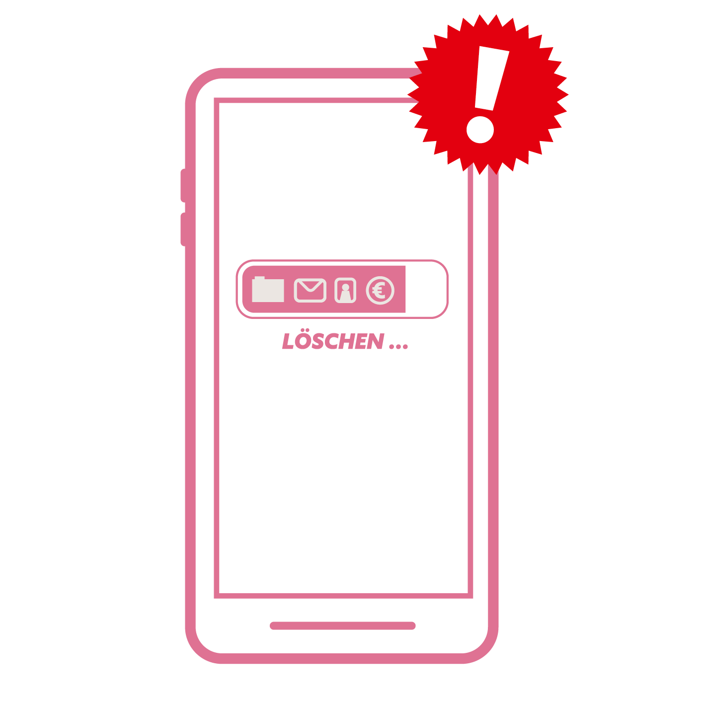 Icon eines Smartphones mit dem Schriftzug „LÖSCHEN“ auf dem Bildschirm.