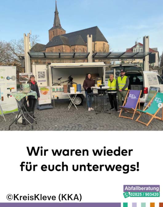 Ein Plakat mit dem Text "Wir waren wieder für euch unterwegs!" und einem Bild von Personen die am Stand der Aktion teilnahmen