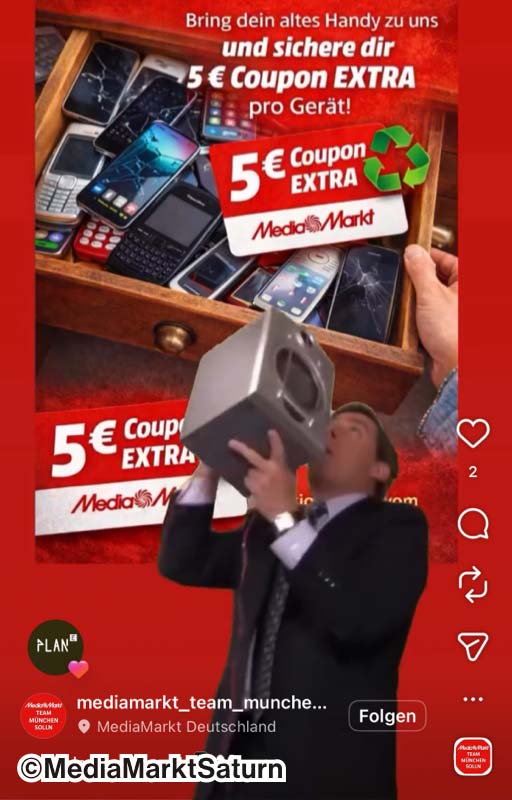Ein Social Media Werbe-Post von MediaMarktSaturn der zum Aktionszeitraum einen 5€ Coupon bewirbt